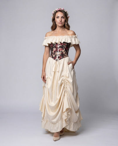 Frauen romantisches Maxi-Kleid mit Rüschen und floralem Oberteil Shop Nory