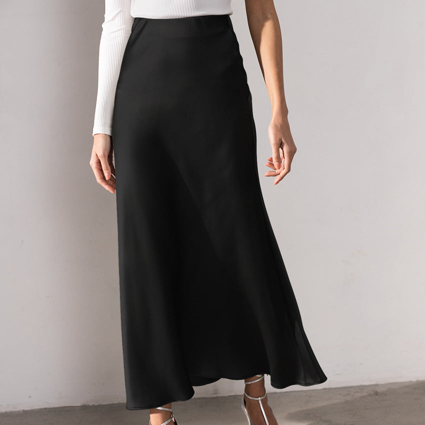 Stilvoller Rock mit Hoher Taille Seidiges Eis Seidenrock