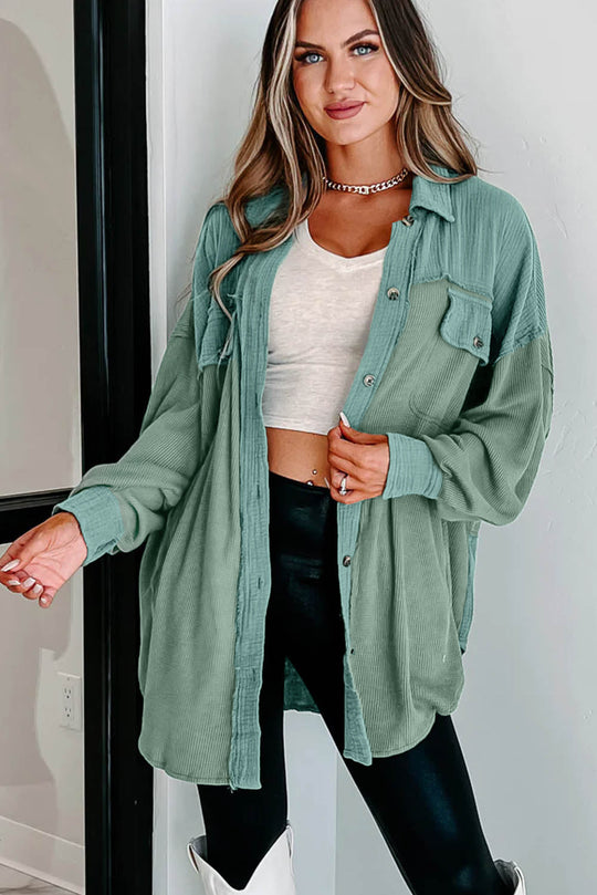 Shopnory | Langes Hemd Aus Cord Baumwolle und Polyester Lässiger Stil