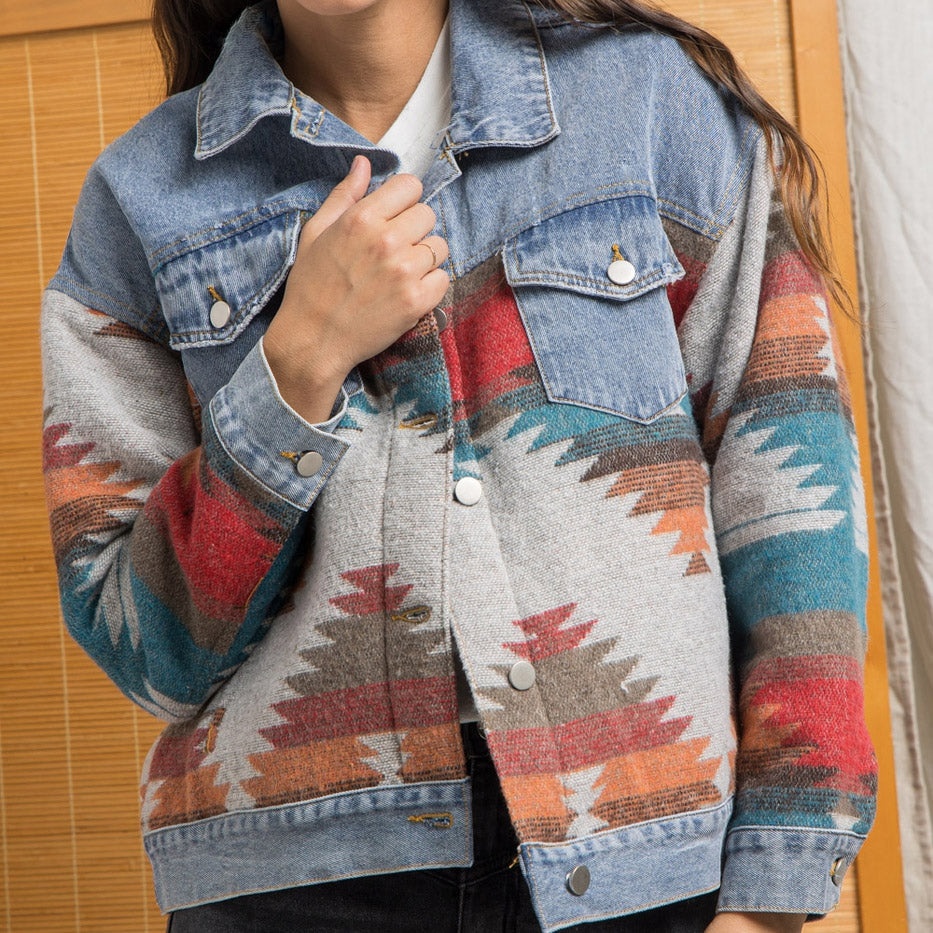 Shopnory | Western-inspirierte Denimjacke Einzigartig und Stilvoll Boho-look