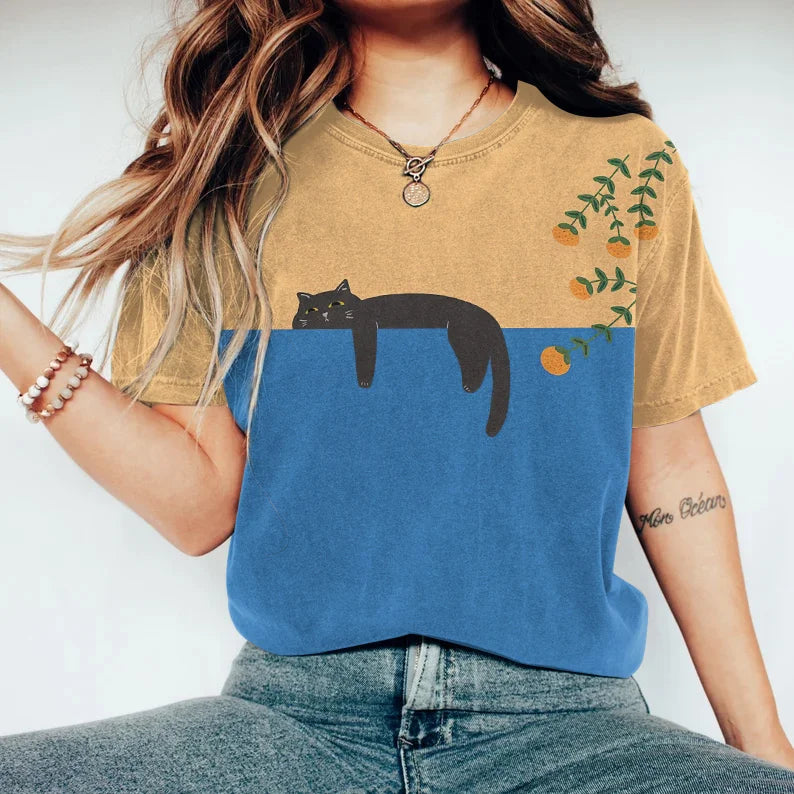 Black Cat Painting Kunst Kreatives T-Shirt für Frauen