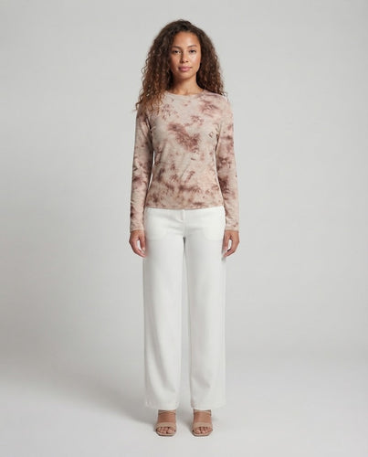 Damen Feines Langarmshirt mit zartem Allover-Print und Rundhalsausschnitt Shop Nory