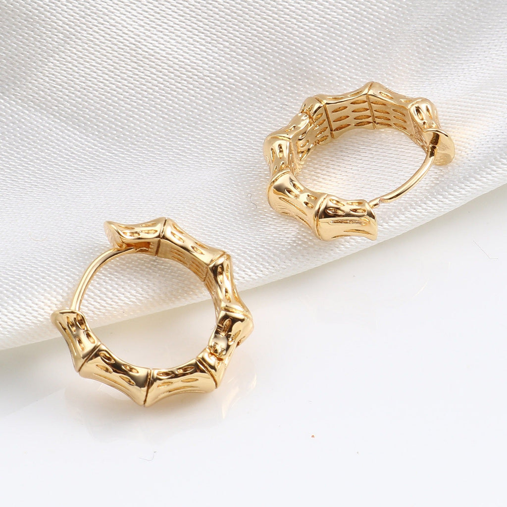 Damen Mädchen 18K Gold Vergoldet Kleine Bambusform Creole Huggie Ohrringe | Shop Nory