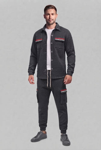 Herren-Cargo-Jogginganzug mit Overshirt, Kordelzug und kontrastierenden Klappentaschen Shop Nory