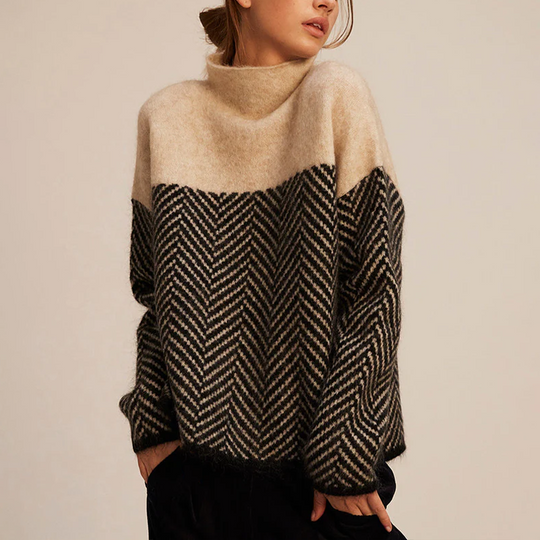 Strickpullover mit Hohem Kragen Grafisches Muster und Weiche Qualität Elegant und Warm