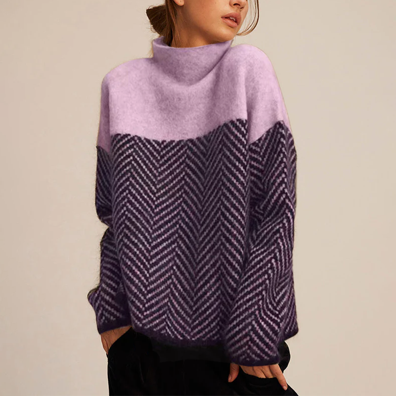 Strickpullover mit Hohem Kragen Grafisches Muster und Weiche Qualität Elegant und Warm