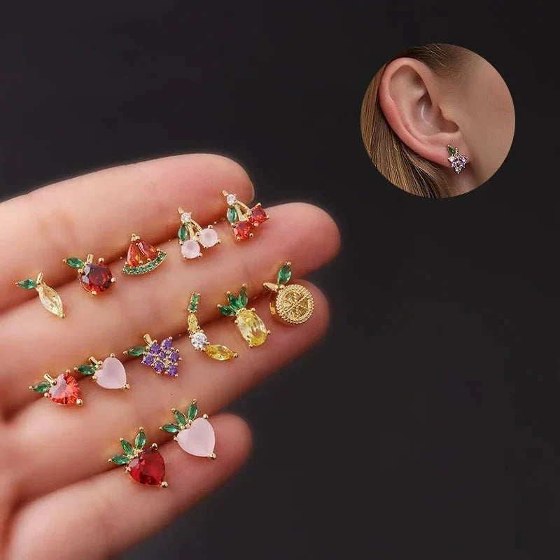 Zierliche Obst Hoop & Stud Ohrringe