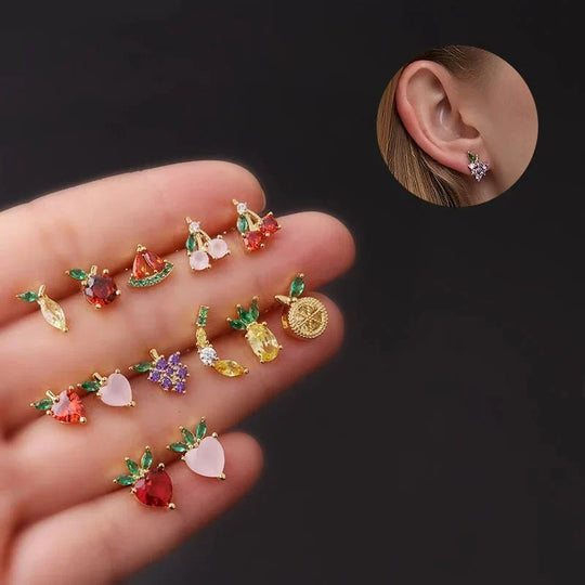 Zierliche Obst Hoop & Stud Ohrringe