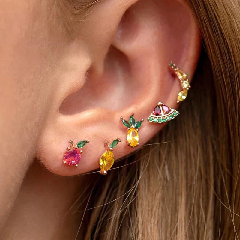 Zierliche Obst Hoop & Stud Ohrringe
