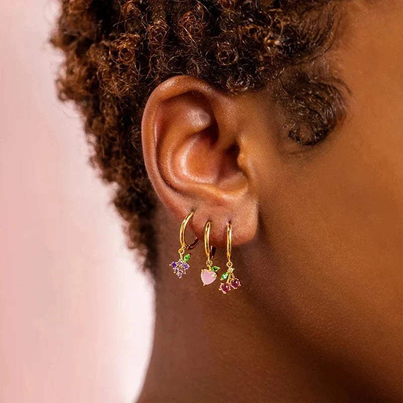Zierliche Obst Hoop & Stud Ohrringe