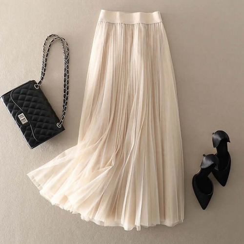 Damen Faltenrock Lang Maxi