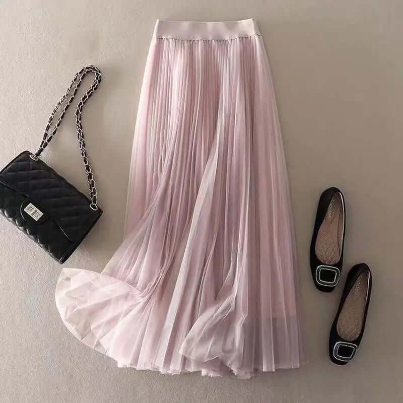 Damen Faltenrock Lang Maxi