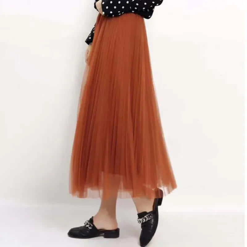 Damen Faltenrock Lang Maxi