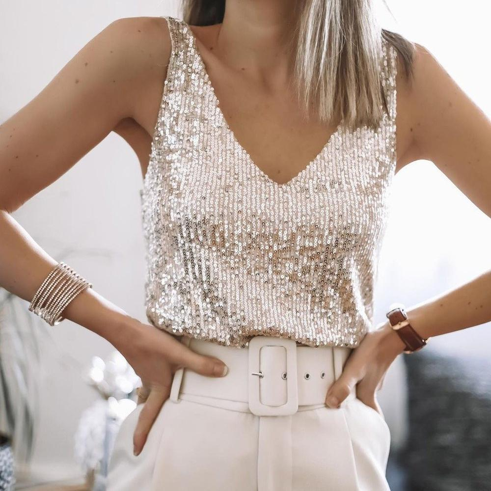 Damen Festliche Oberteile Glitzer Top