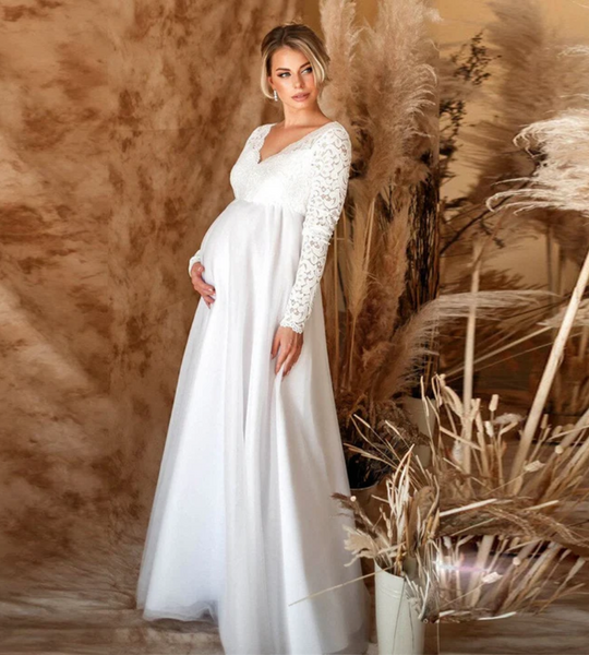 Damen Weißes Maxikleid Umstandskleid