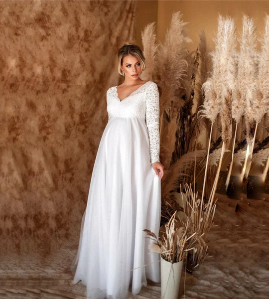 Damen Weißes Maxikleid Umstandskleid
