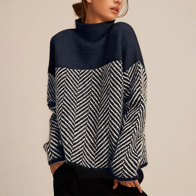 Strickpullover mit Hohem Kragen Grafisches Muster und Weiche Qualität Elegant und Warm