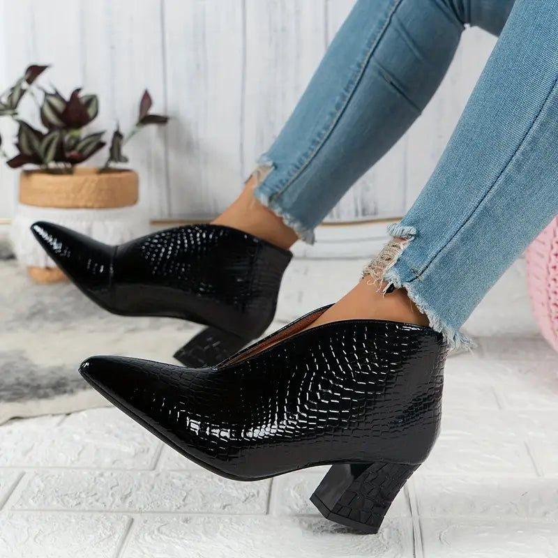 Glänzende Croco Print Stiefeletten