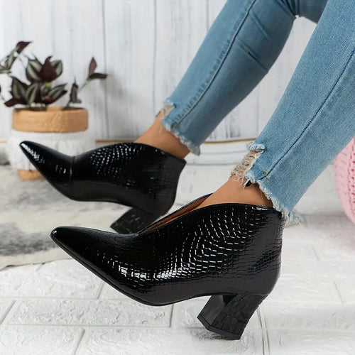 Glänzende Croco Print Stiefeletten