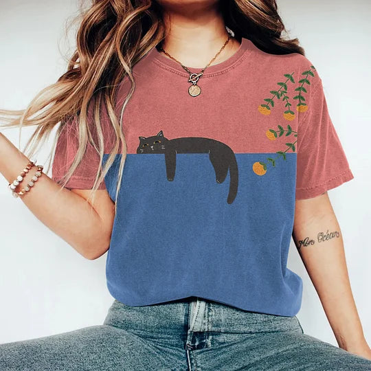 Black Cat Painting Kunst Kreatives T-Shirt für Frauen