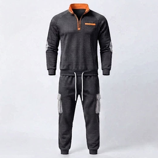 Herren Cargo Jogger Set mit Halb-Zip Sweatshirt, elastischem Taillenband und Klappentaschen Shop Nory