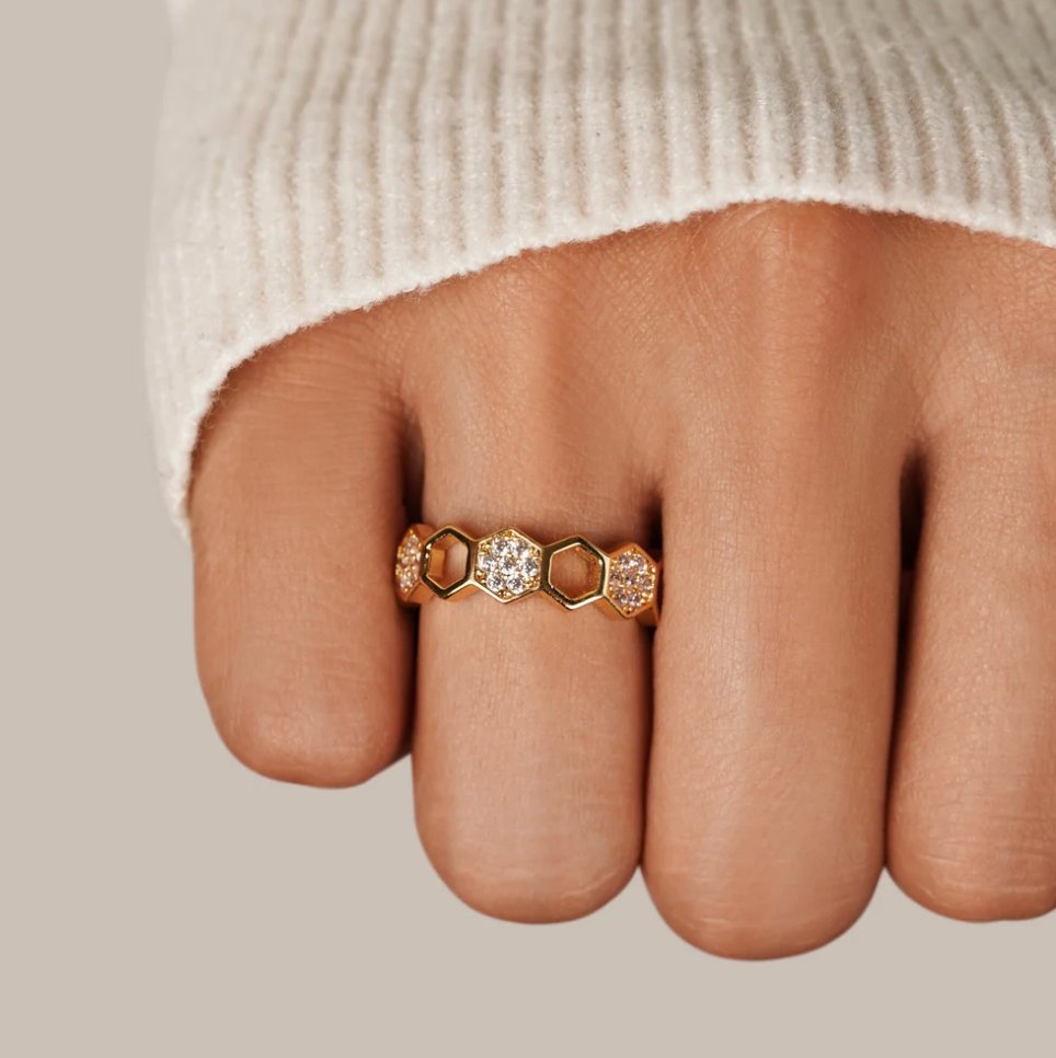 Gold und Kristall Wabenring | Shop Nory