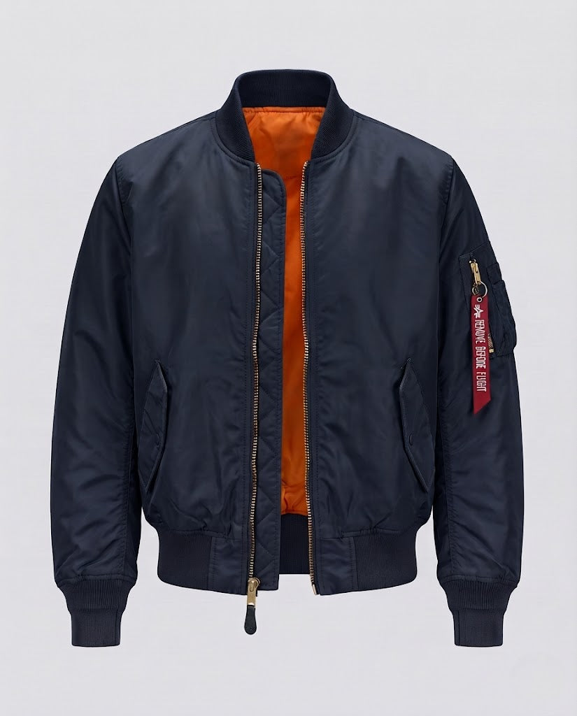Herren Pilotenbomberjacke im Fliegerstil mit Ärmeltasche und kontrastierendem Innenfutter Shop Nory