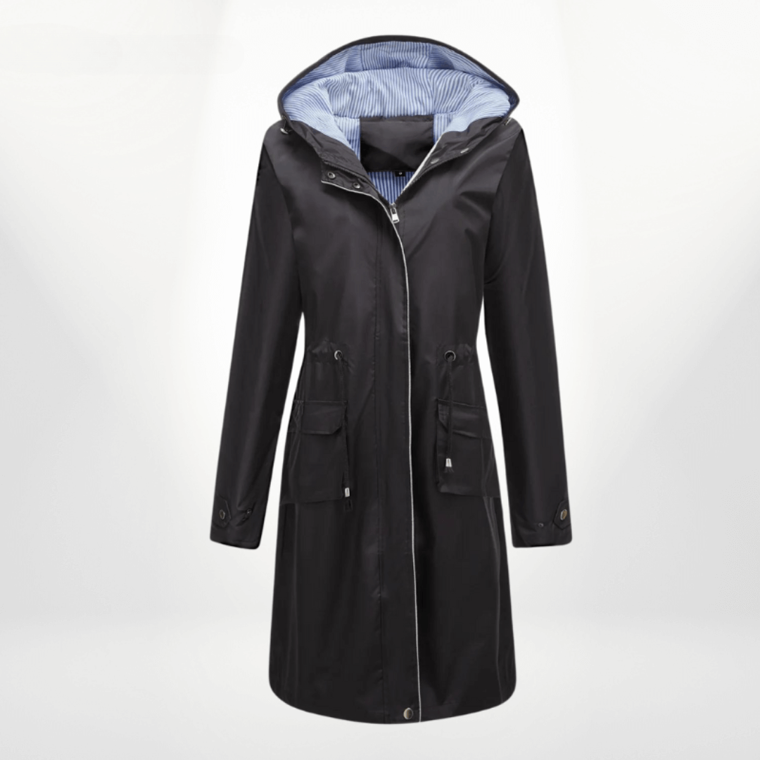 Trenchcoat wasserdicht über das Knie mit Kapuze verstellbare Taille Klappentaschen