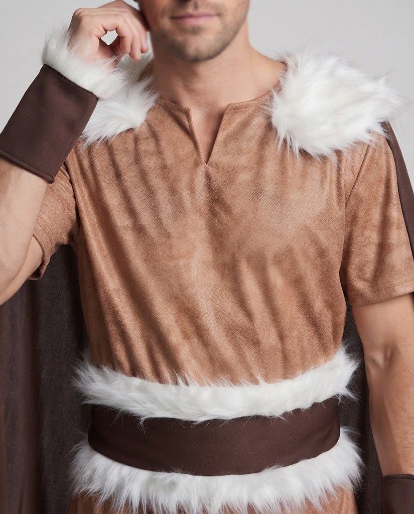 Männer Viking Kostüm mit Kapuze und Fellverzierung Shop Nory