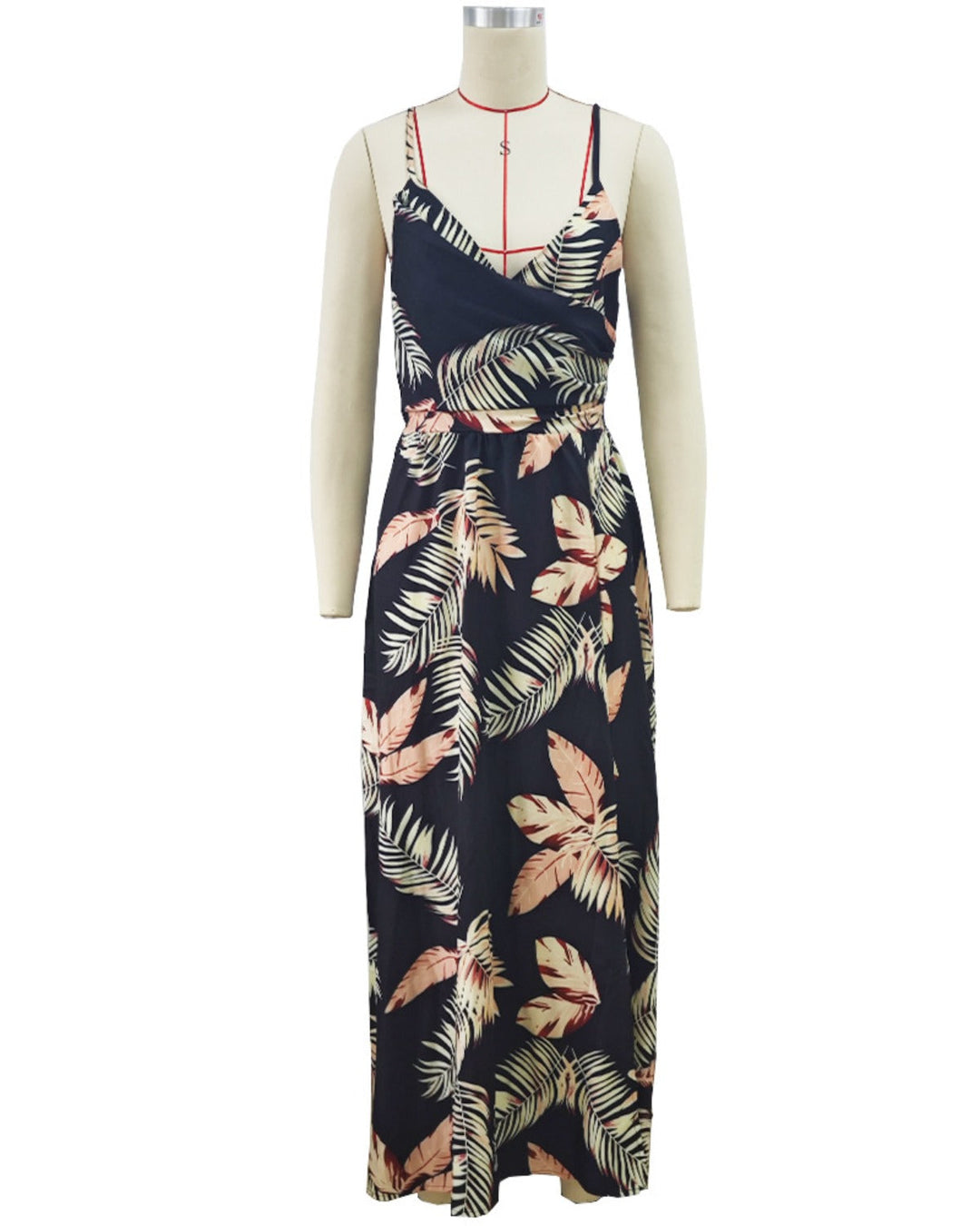 Kleid mit Hosenträgern und V-Ausschnitt mit geteiltem Print