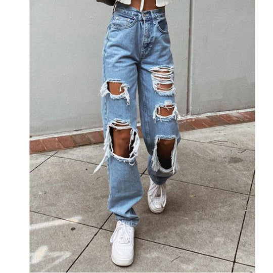 Shopnory | Damenjeans mit Rissen und Washed-Effekt