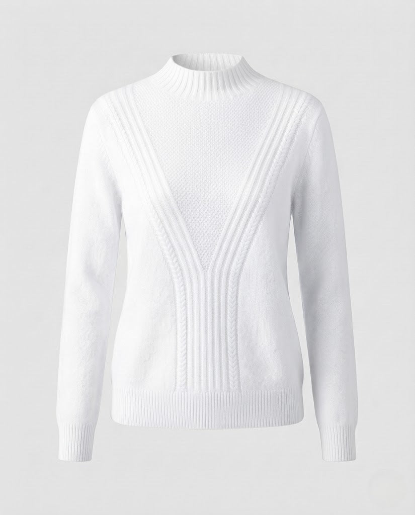 Damen Feiner Strukturpullover mit V‑Passe, Mockneck und Angora‑Look Shop Nory