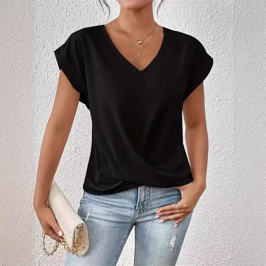 Einfarbiges T-Shirt mit V-Ausschnitt