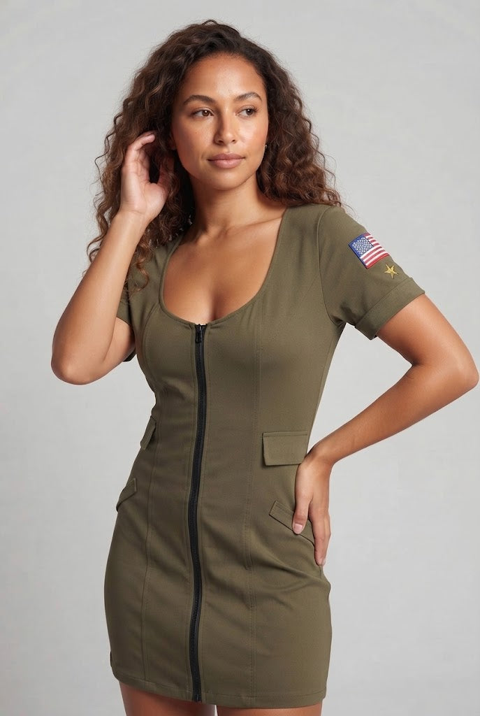 Frauen Camouflage Kleid mit Reißverschluss Shop Nory