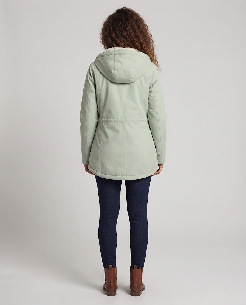 Damen Gefütterte Kapuzenparka mit Teddyfutter, Kordelzug und Pattentaschen Shop Nory