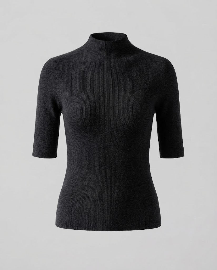Damen Halbarm Feinstrickpullover mit kurzem Stehkragen und figurbetonter Passform Shop Nory
