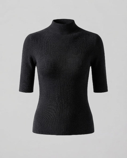 Damen Halbarm Feinstrickpullover mit kurzem Stehkragen und figurbetonter Passform Shop Nory