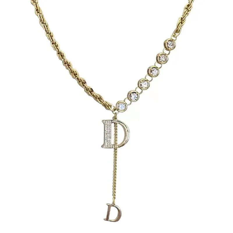 Zircon D Buchstaben Anhänger Langes Halsband | Shop Nory