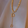Zircon D Buchstaben Anhänger Langes Halsband | Shop Nory