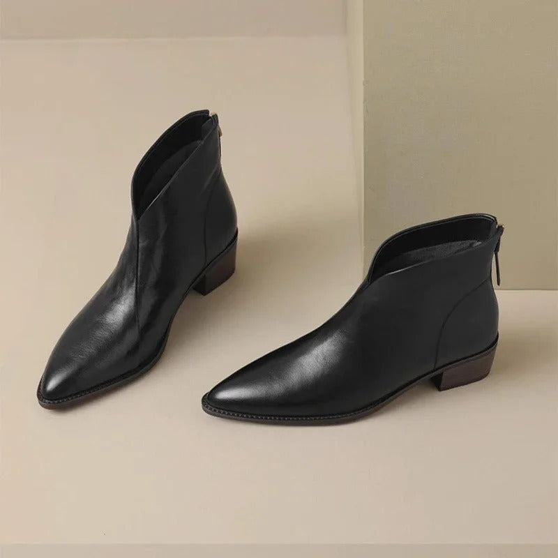 Stiefeletten Echtes Leder Spitzenzehen Mid Blockabsatz Elegante Passform