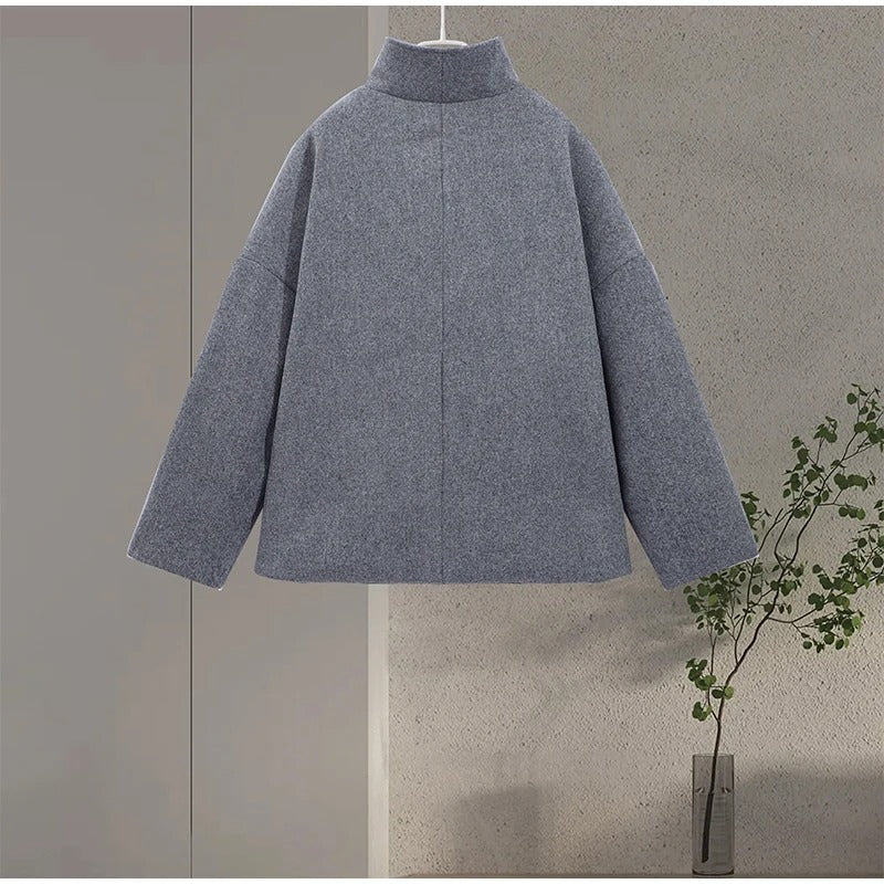 Wollmischung Jacke mit Hohem Kragen und Knöpfen