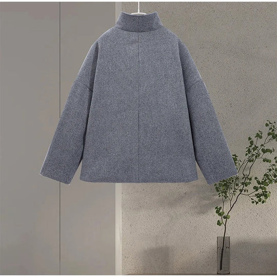 Wollmischung Jacke mit Hohem Kragen und Knöpfen