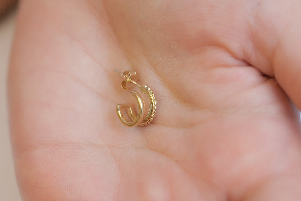 Ohrringe Creolen Doppel Stecker - 16K vergoldet | Shop Nory
