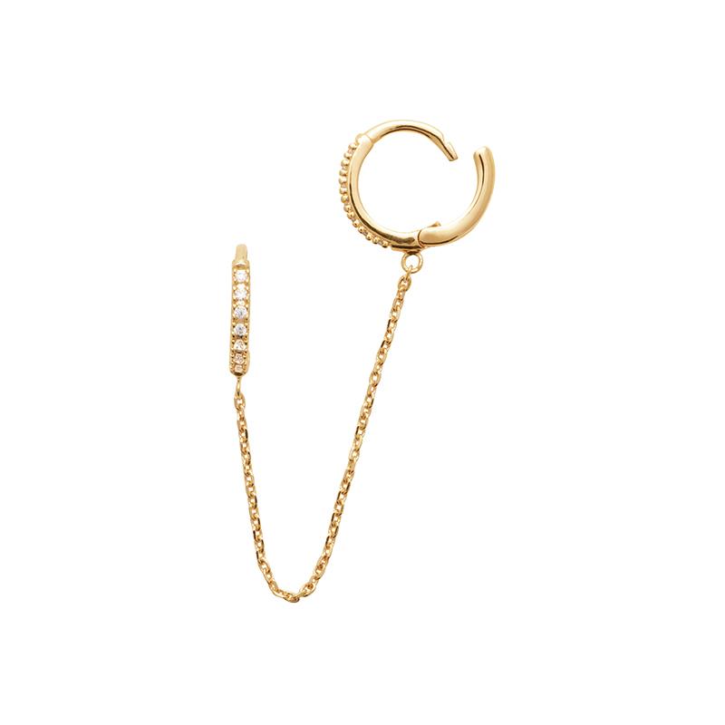 Doppelte Creolen mit Kette und Zirkonia -16K Vergoldet | Shop Nory