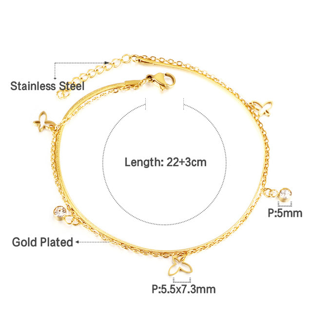 Doppelkettenstern Kristall Schwarz Perlen Fußkette | Shop Nory