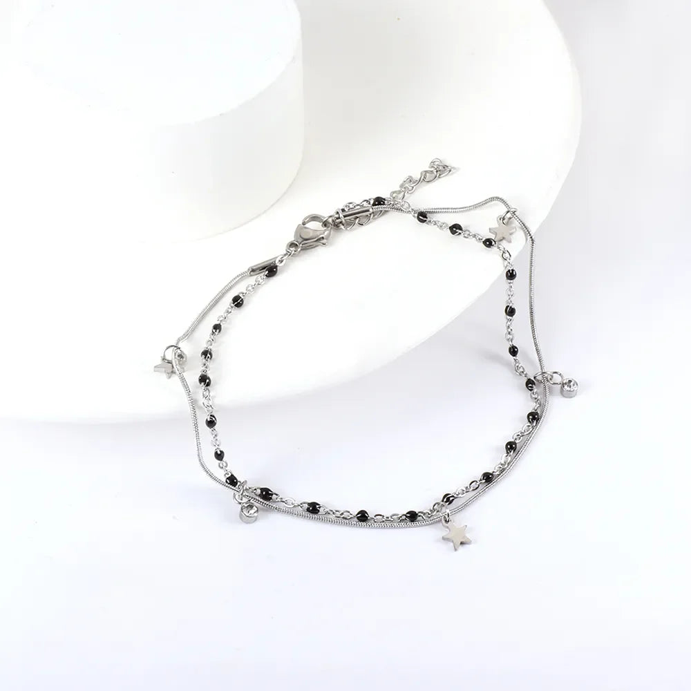Doppelkettenstern Kristall Schwarz Perlen Fußkette | Shop Nory