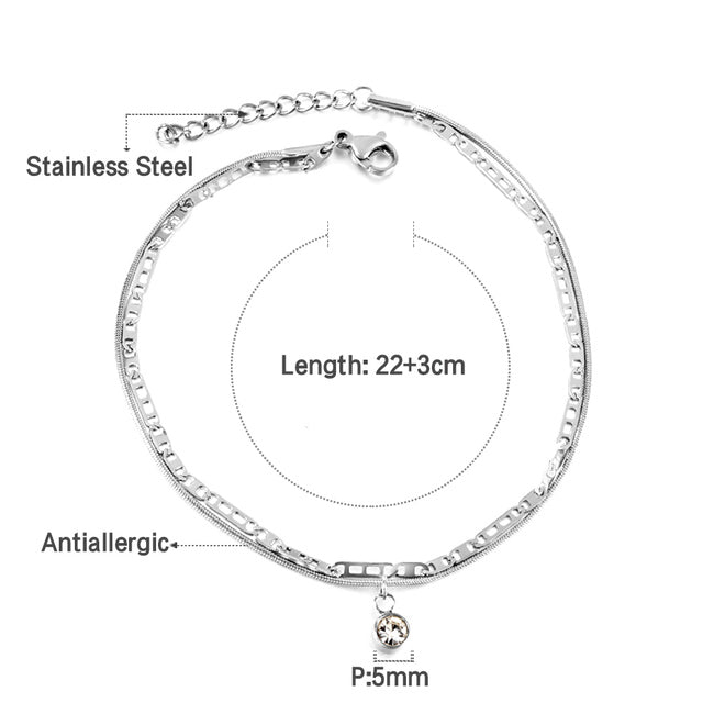 Doppelkettenstern Kristall Schwarz Perlen Fußkette | Shop Nory