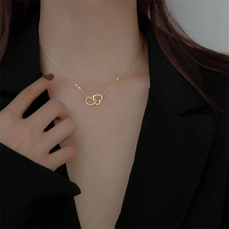 Doppelte Herz verflochtene Kettenhalskette | Shop Nory