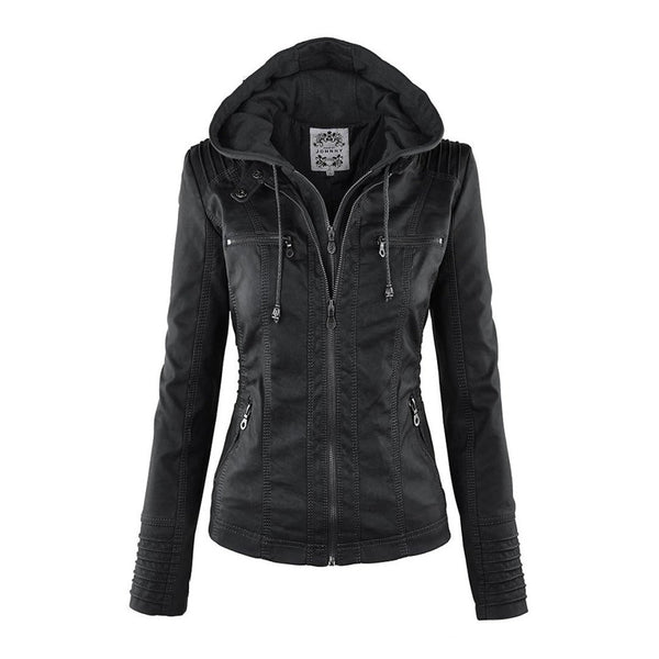 Doppellagige Lederjacke mit Kapuze - Warmer und Stilvoller Damenmantel