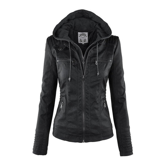 Doppellagige Lederjacke mit Kapuze - Warmer und Stilvoller Damenmantel